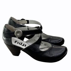 Fidji Black Leather Criss Cross Mary Jane Heels BOHO Size 38 EU‎ / 7.5 US GUC